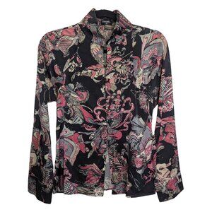 Chanel Pre-Fall 2010 10A Paris Shanghai Black Pink Silk Blouse FR34 S 2 4 RARE